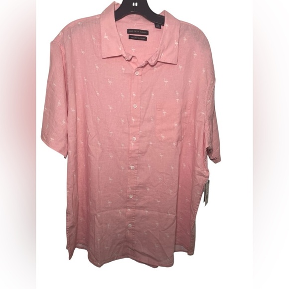 Saks Fifth Avenue NWT Pink Flamingo Linen Blend Short Sleeve Shirt XXL - Picture 2 of 6